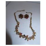 Ornate Vintage Clip Earrings & Necklace (unsigned)