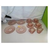 14 Piece Pink Depression Glass = Doric & Pansy