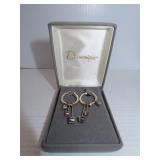 Ornate 925 Silver Piereced Earrings = Red - White&