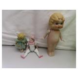 3 Vintage Porcelain Dolls  - 2 Girls = Made in
