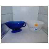 Vintage Cobalt Blue Creamer & Advertising Bowl =