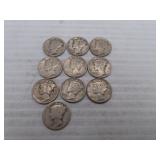 10 Silver Mercury Dimes