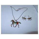 Painted Horse Necklace & Pierced Earrings