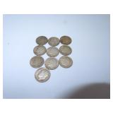 10 Silver Mercury Dimes - 1949 - 2/1956 - 1957 -