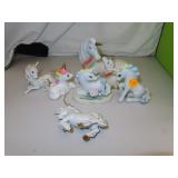 7 Vintage Porcelain Unicorn Figurines