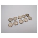 10 Silver Dimes - 1956D - 1958D - 1959 - 1961D -