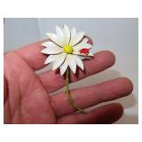 Flower Brooch Pin with Lady Bug Signed Original by
