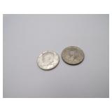 2 Silver Kennedy Half Dollar - 1=1964 (90%) & 1=