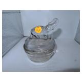 Vintage Glass Elephant Powder - Trinket Jar 5"