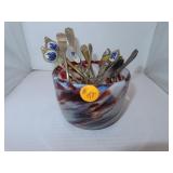Art Glass Bowl & Collectors Spoons -