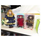 3 Porcelain Dolls (2 in Boxes) Tallest = 22"