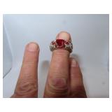 Chunky Red Heart Ring Signed 925 Size 9.25