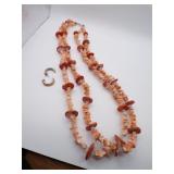 Coral Necklace & Signed Pierced Earrings