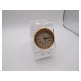 Crystal Desk Clock Signed Duiske - 2&3/4" tall