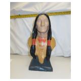 Ceramic Indian Bust = 16&1/2' (small chip on side)