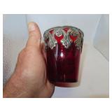 Vintage Ruby Red Vase with Metal Decorations