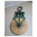 Antique Cast Iron & Wood Pulley (M.H.T.Co.OK.) =