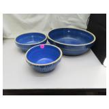 3 Vintage Stoneware Bowls = 11&1/4" x 3&1/2" -