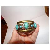 Vintage Egyptian Revival Brass Scarab Bracelet