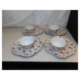 Vintage Lefton Rose Chintz Snack Set = 4 Cups & 4