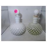 2 Vintage Hobnail Perfume Bottles - 1= Milkglass &