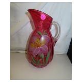 Vintage Glass Pitcher with Hand Painted Daffodil