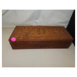 Antique Heavily Carved Victorian Wood Box =