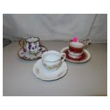 3 Vintage Demitasse Porcelain Cups & Saucers
