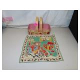 Vintage Tin Basket & Child's Hanky