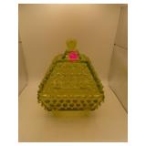 Vintage Hobnail Green Depression Glass Covered