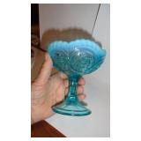 Vintage Ice Blue Compote = 4&5/8' tall