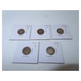 5 Silver Barber Dimes = 1905P - 1906P - 1908D -