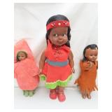 3 Vintage Native American Dolls = 11&1/2" - 8&3/4"