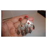 Native American Sterling Silver & Coral Pierced