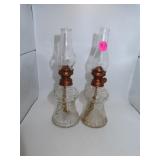 2 Vintage P&A Oil Lamps - 8" each - 1 chimney has