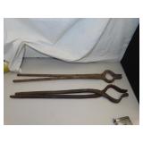 2 Antique Black Smith Tongs (1=19&3/8" and 1=20")