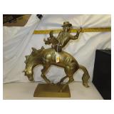 Vintage Brass Cowboy Bronco Rider Statue = 19&1/4'