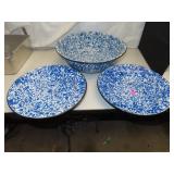 3 Piece Blue & White Splatterware = 2 Plates -