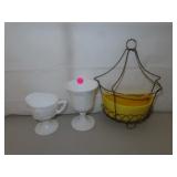 2 Vintage Milkglass Pieces & Wall Hanging Planter