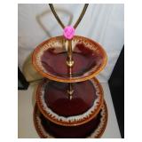Vintage 3 Tiered Brown Drip Glaze Tid Bit Tray =