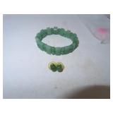 Jade Stretchy Bracelet & Pierced Earrings