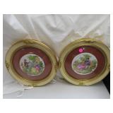2 Vintage Porcelain Prints in Bubble Glass Frames
