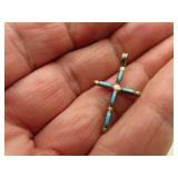 1&1/8' Dainty Turquoise & Silver Cross Pendant