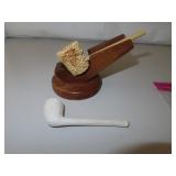 Vintage Pipe Stand with Corn Cob Pipe & One from