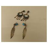2 Pair of Vintage Silver & Turquoise Pierced