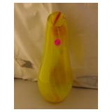 Vintage Blown Glass Vase -Yellow with Redish Amber