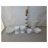 7 Piece Vintage Milk Glass = 2 Cream & Sugar Sets