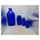 4 Vintage Cobalt Blue Bottles -Largest is Phillips