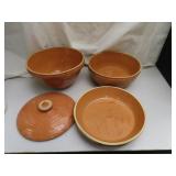 4 Piece Watt Pottery Yellowware = 3 Bowls & Lid -