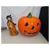 Ceramic Jack -O-Lantern & Witch Candle Holder =